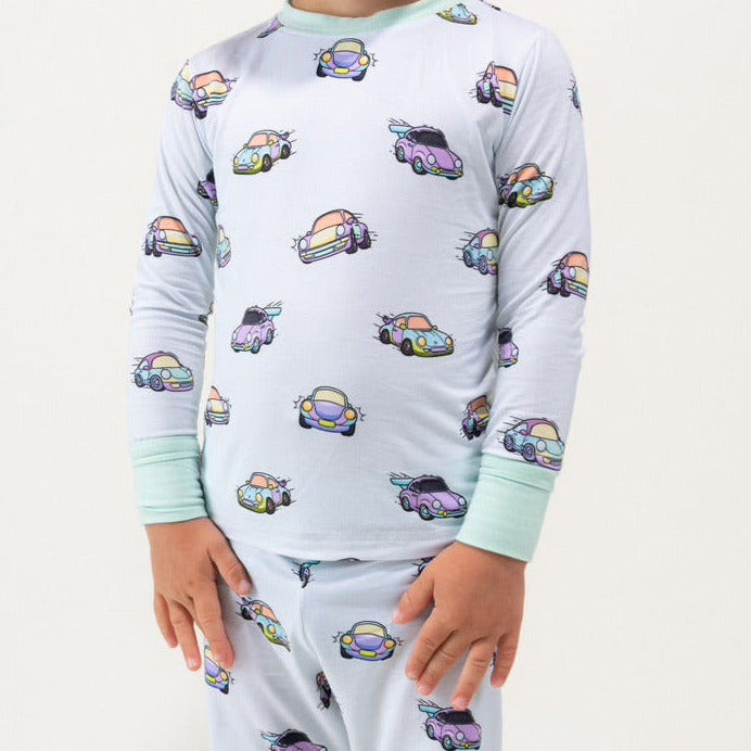 Air-Cooled Porsche 911 kids 2pc pajamas, vintage car print bamboo sleepwear - Gearhead Kids