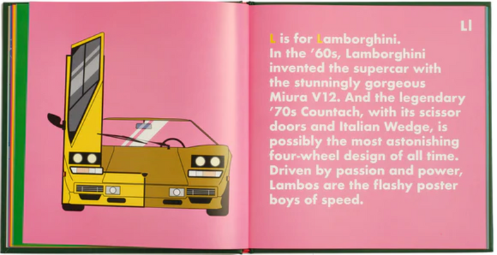 Alphabet Car Legends Kids Automotive Book - L is for Lamborghini - Gearhead Kids
