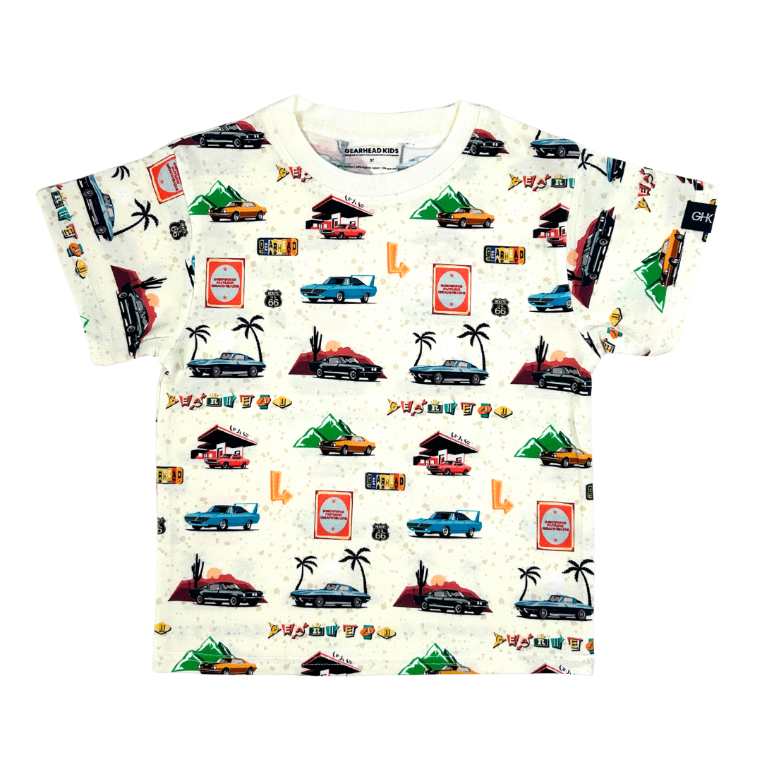 American Road Trip kids t-shirt in bamboo and organic cotton with muscle car print - Gearhead Kids