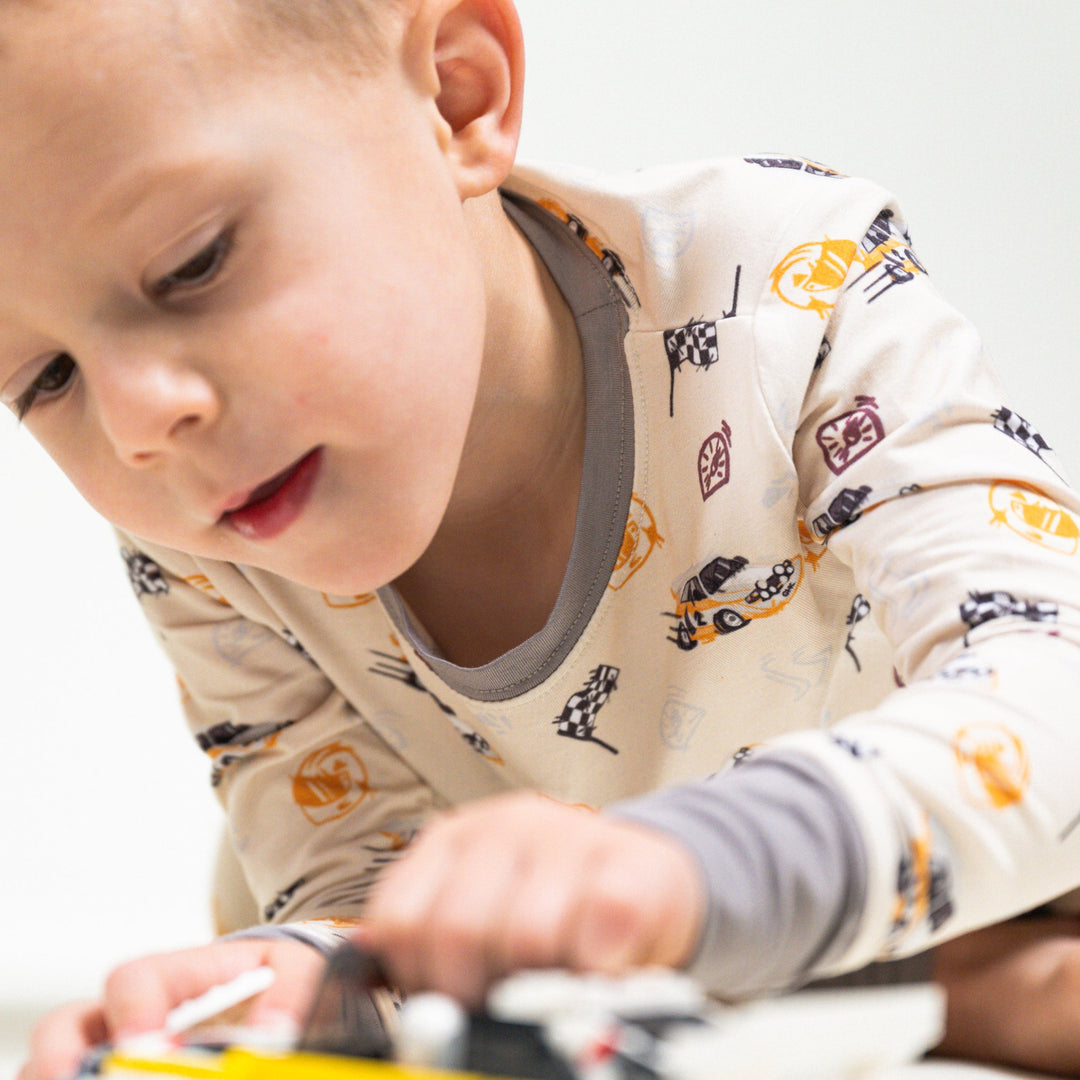 Rally Legend 2pc bamboo pajamas featuring Audi Quattro S1 Group B rally car - Gearhead Kids