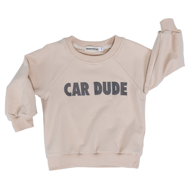 Kids embroidered CAR DUDE organic cotton sweatshirt in Sage green - Gearhead Kids