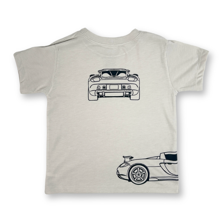 Minimalist Carrera GT silhouette on a premium kids t-shirt - back view - Gearhead Kids