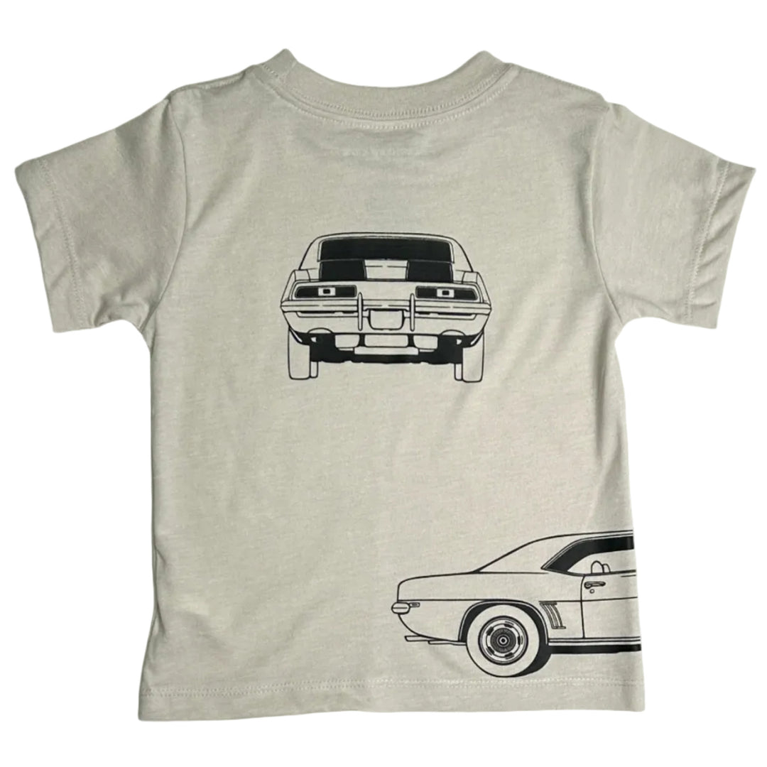 Camaro Z28 Outline t-shirt with front, back, and side car profile graphics of the muscle car -  Gearhead Kids