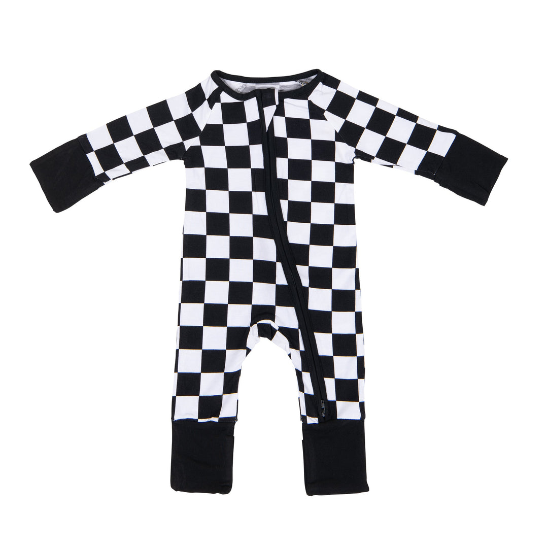 Black and white checkered zipper bamboo pajamas - Gearhead Kids