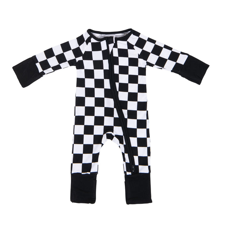 Black and white checkered zipper bamboo pajamas - Gearhead Kids