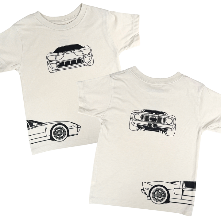 Ford GT 2005 Supercar T-Shirt for Kids in Dust Color - Featuring front, back and side outlines of the iconic American Legend Car  | Gearhead Kids - Automotive Apparel for Kids