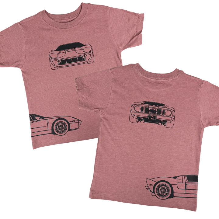 Ford GT 2005 T-Shirt for Kids in Mauve Color - Featuring front, back and side outlines of the iconic American Supercar 
Gearhead Kids - Car Apparel for girls