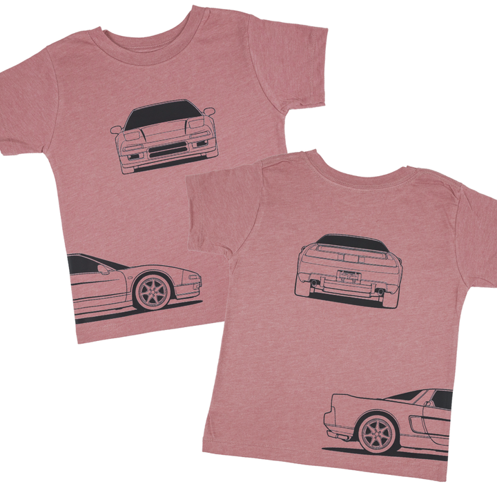 Honda NSX t-shirt for kids featuring minimalistic design of the front, back and side profiles of the iconic car.   Gearhead Kids
