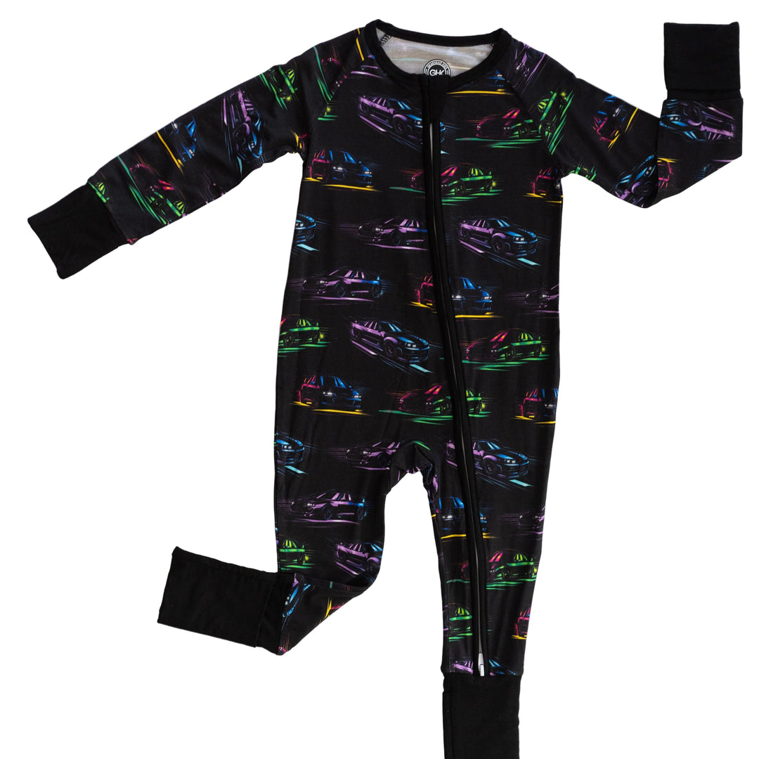 Baby zipper bamboo pajamas with JDM cars Nissan GTR, Toyota Supra and Mazda RX7 - Gearhead Kids
