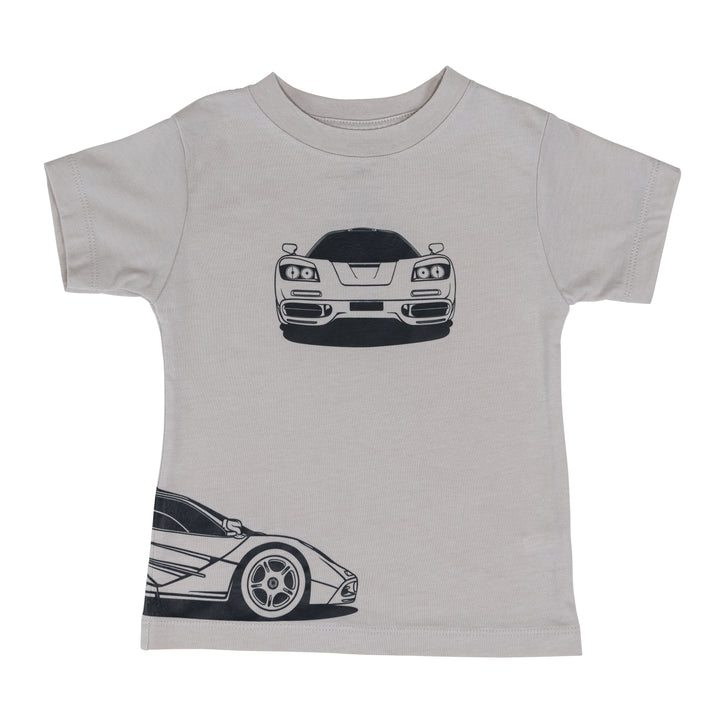 McLaren F1 Outline t-shirt featuring front, back, and side car profile graphics - Gearhead Kids 