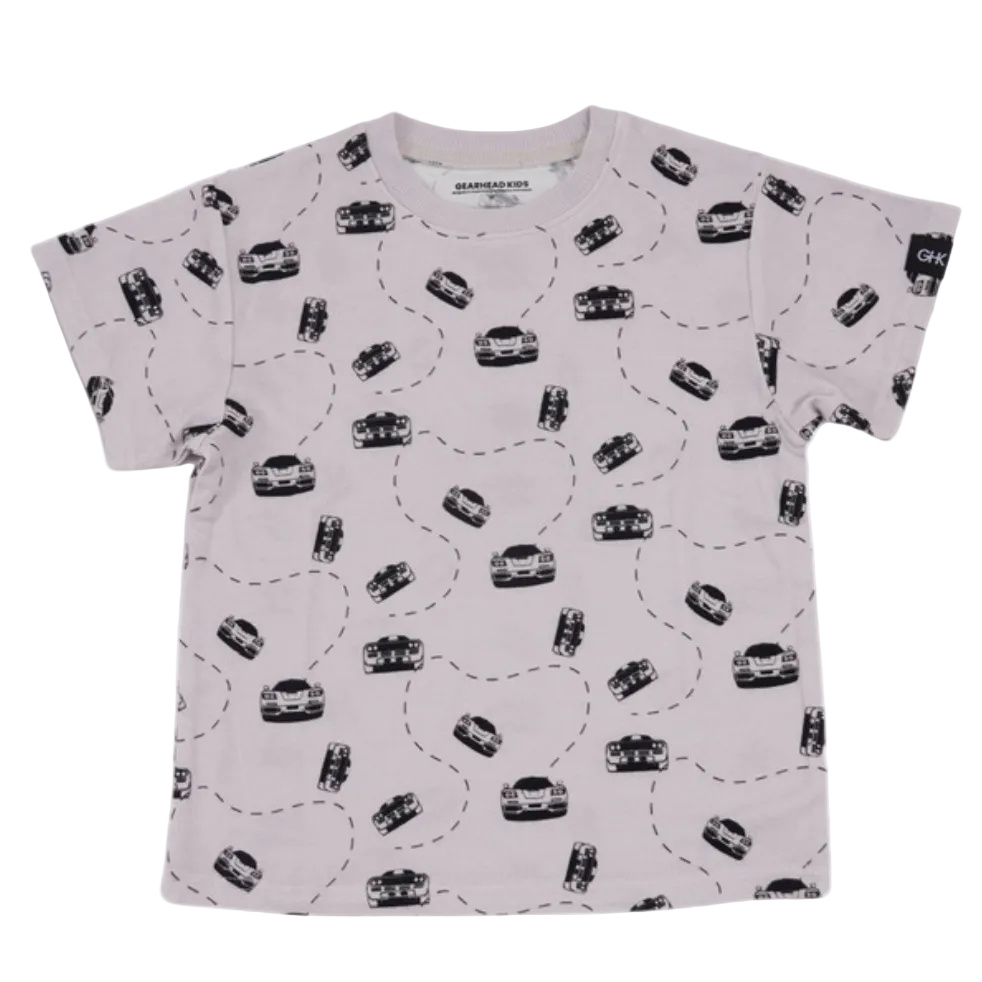 Kids t-shirt featuring McLaren F1 supercar silhouette in bamboo organic cotton blend - Gearhead Kids