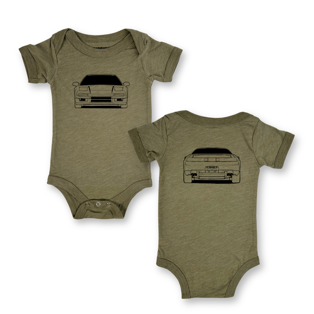 Acura NSX Olive color onesie for baby - Gearhead Kids - Automotive clothes for kids