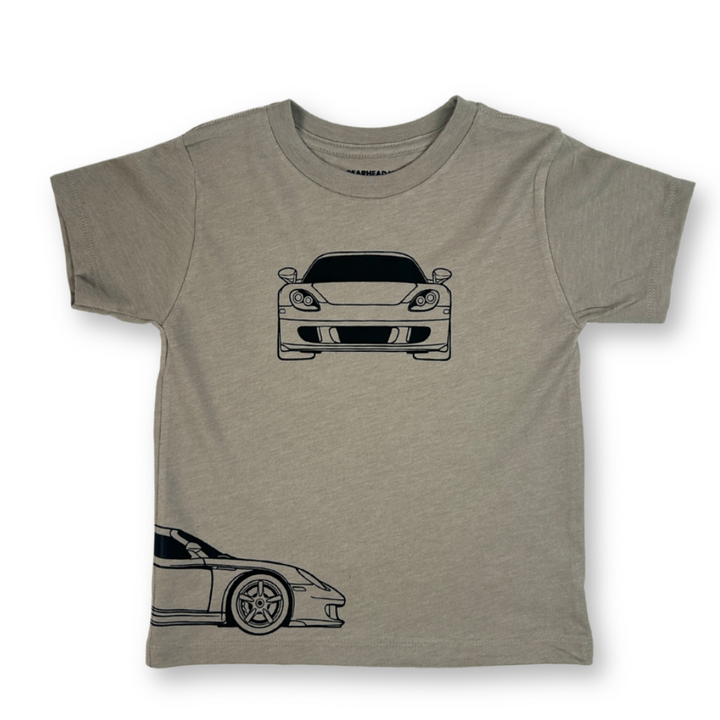 Minimalist Porsche Carrera GT blueprint style t-shirt for kids front view - Gearhead Kids