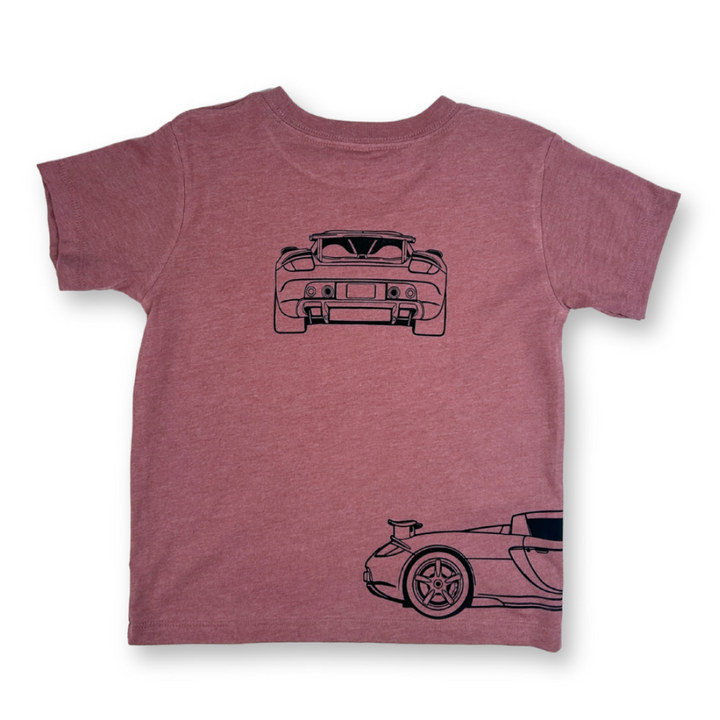 Hand-pressed  minimalist Carrera GT silhouette on a premium kids t-shirt - Gearhead Kids