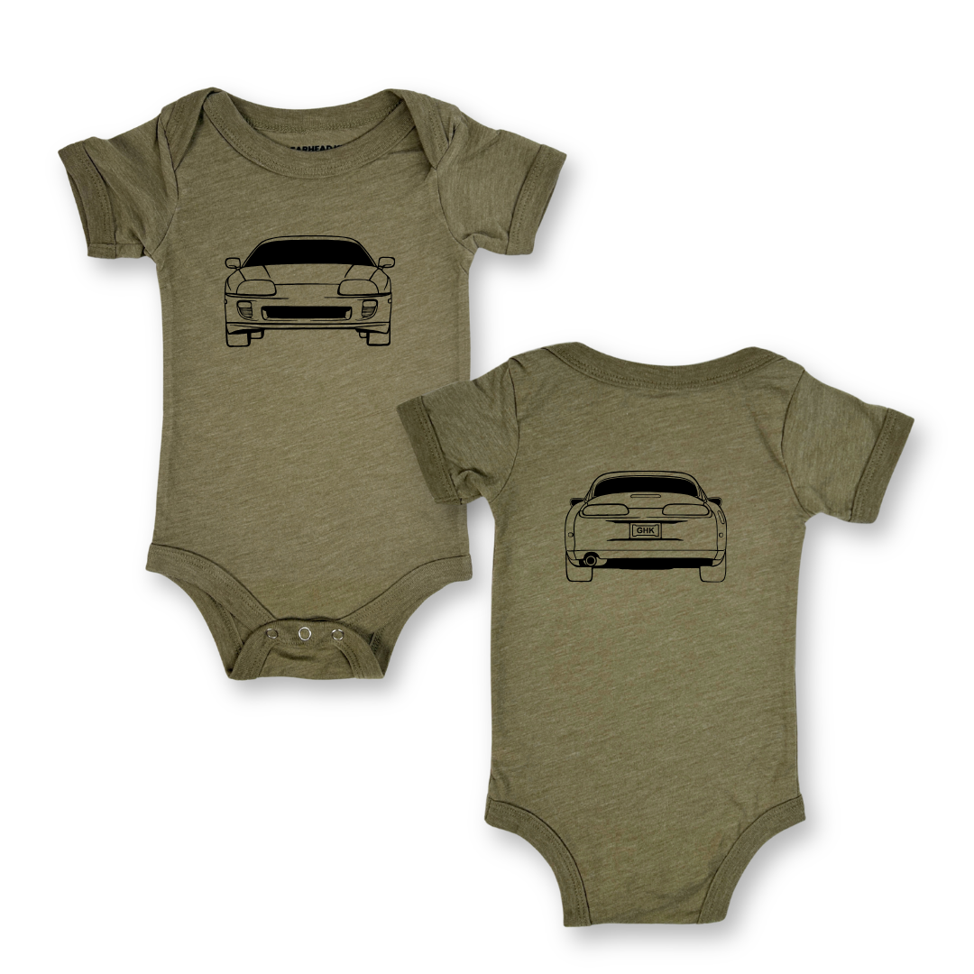 Supra MK4 Olive Onesie for babies  - Gearhead Kids - car clothes for kids 