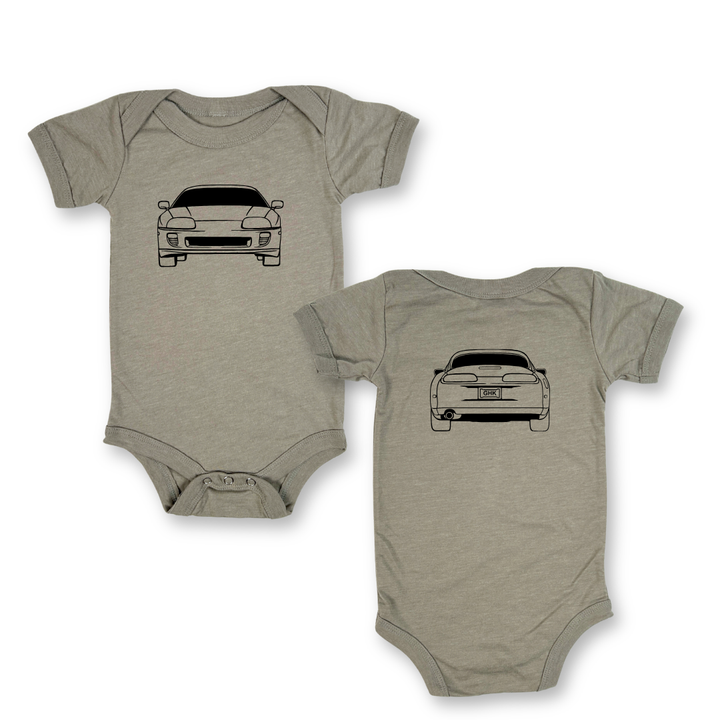 Stone Color Supra MK4 Onesie for baby - Gearhead Kids - Premium car themed clothing for kids.
