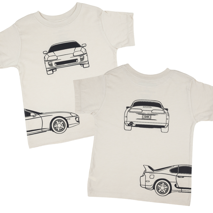 Toyota Supra T-Shirt for Kids - Minimalistic design with of front, back and side profiles of Supra MK4 | Gearhead Kids