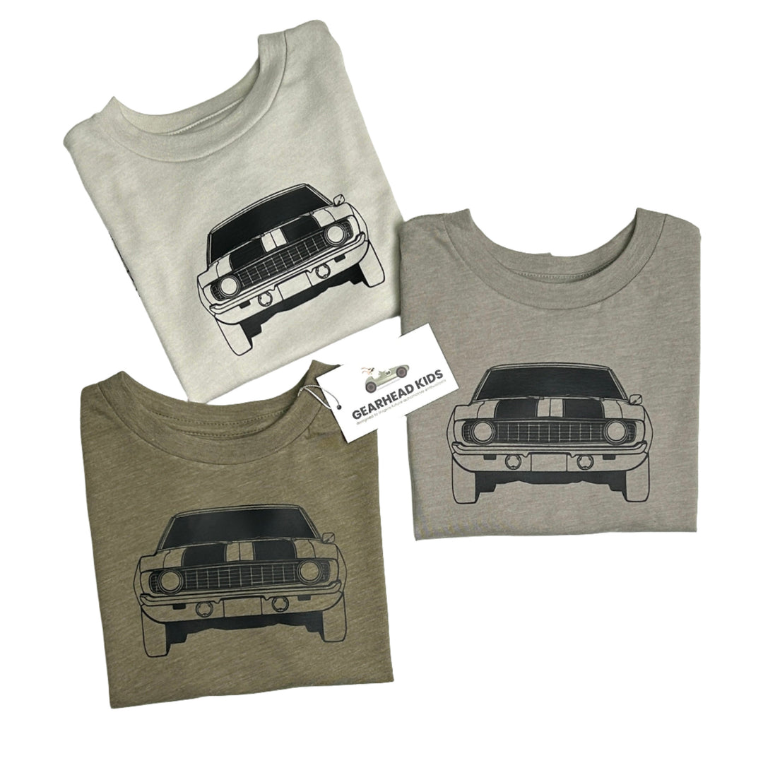 Camaro Z28 Outline t-shirt with front, back, and side car profile graphics - Gearhead Kids